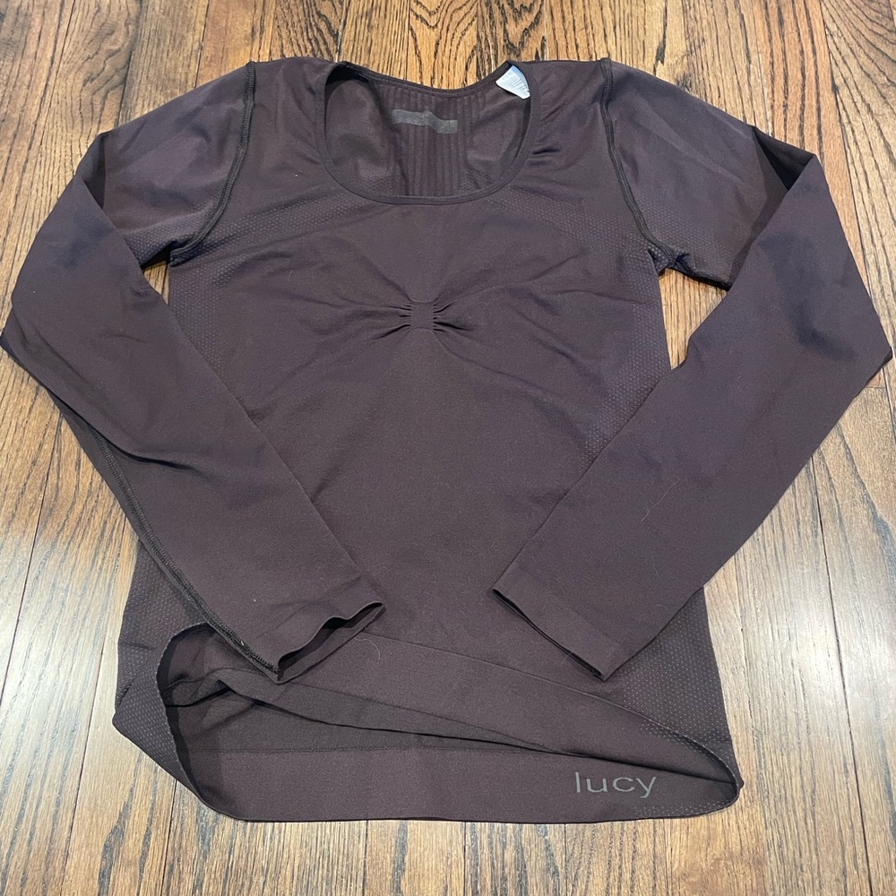 Long sleeve Lucy dry tech top, brown, size S